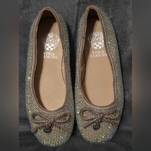 NWOT Vince Camuto Girls Rhinestone Ballet Flats Bow Shimmer Holiday Sz 2 Big Kid